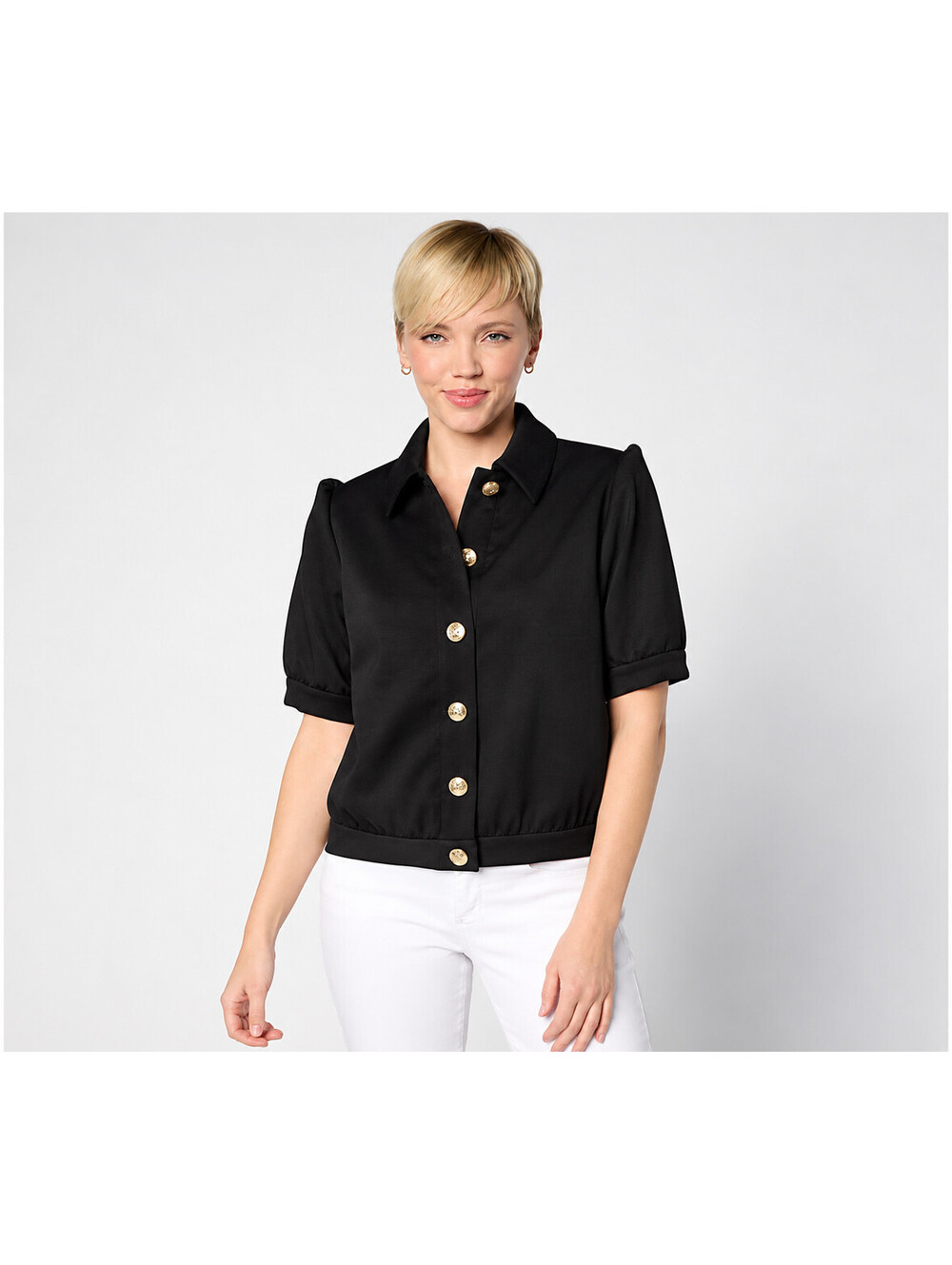 Dennis Basso Textured Short Sleeve Button Front Jacket Black, Size 4X Plus
